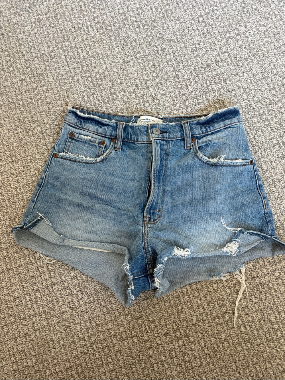 Abercrombie & Fitch Light Blue Distressed Denim Shorts